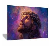 HUYEEI Jesús póster de Dios Mirando hacia la corona de estrellas huellas cristianas, decoración de pared, modernas, religiosas, para sala de estar, dormitorio（Púrpura;34-20x30cm Enmarcado