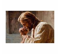 HUYEEI Jesús póster de Dios Orando y contemplando huellas cristianas, decoración de pared, modernas, religiosas, para sala de estar, dormitorio（beige104-20x30cm Sin marco