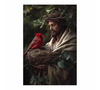 HUYEEI Jesús póster de Dios Protegiendo el nido del pájaro huellas cristianas, decoración de pared, modernas, religiosas, para sala de estar, dormitorio（negro-20x30cm Sin marco