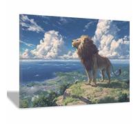HUYEEI León Cuadro En Lienzo Leones contemplando el mar Cuadros Decoracion Pinturas Murales Pintura Poster Impresiones Lienzo Para Dormitorio Salon（marrón188-40x60cm Enmarcado