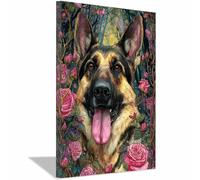 HUYEEI Lienzo Cuadros Perro abrazando una flor perro Póster Decoración, Arte Impresiones, para sala de estar Dormitorio Imagen Decoración del Hogar（negro-40x60cm Enmarcado