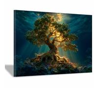 HUYEEI Lienzo decorativo para pared con el árbol de la vida Árbol nacido en el abismo decoración habitación Adecuado para dormitorio, salón, dormitorio.（verde34-70x100cm Enmarcado