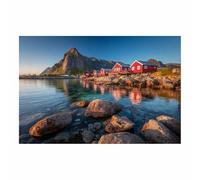 HUYEEI Paisaje Impresión Contemporánea Pintura Cala en un pueblo pesquero Carteles Mural para pared, Adecuado para sala de estar, dormitorio, etc.（azul-40x60cm Sin marco