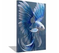 HUYEEI Paisaje Natural Lienzo Arte Mural Pez con alas de plumas mar, playa, océano, vista de, arte para decoración del hogar para sala de estar（azul161-60x80cm Enmarcado