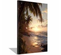 HUYEEI Paisaje Natural Lienzo Arte Mural Playas de cocoteros Crepúsculo mar, playa, océano, vista de, arte para decoración del hogar para sala de estar（azul-60x90cm Enmarcado