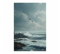 HUYEEI Paisajes Lienzo Cuadros Olas acompañando a las gaviotas Póster Decoración, Arte Impresiones, para sala de estar Dormitorio Imagen Decoración del Hogar（azul-60x90cm Sin marco