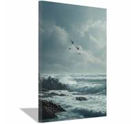 HUYEEI Paisajes Lienzo Cuadros Olas acompañando a las gaviotas Póster Decoración, Arte Impresiones, para sala de estar Dormitorio Imagen Decoración del Hogar（azul-20x30cm Enmarcado