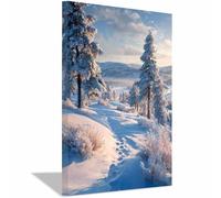 HUYEEI paisajes naturales Cuadro En Lienzo Caminos nevados Pinos Decoracion Pinturas, Murales Modernos Impresiones Para Dormitorio Salon Poster（blanco-70x100cm Enmarcado