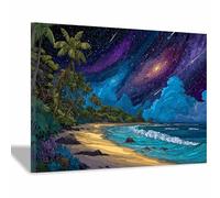 HUYEEI paisajes naturales Cuadro En Lienzo Noche estrellada en el mar Decoracion Pinturas, Murales Modernos Impresiones Para Dormitorio Salon Poster（azul-40x60cm Enmarcado
