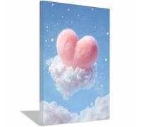 HUYEEI Patrón de amor Corazón esponjoso sobre una nube Modernos Impresiones Lienzo Arte Impresiones, para sala de estar Dormitorio Imagen Decoración del Hogar（rosa-60x80cm Enmarcado