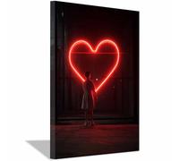 HUYEEI Patrón de amor Cuadro Corazón neón y niña Póster Decoración, Arte Impresiones, para sala de estar Dormitorio Imagen Decoración del Hogar（rojo-60x90cm Enmarcado