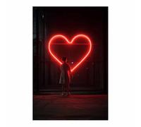HUYEEI Patrón de amor Cuadro Corazón neón y niña Póster Decoración, Arte Impresiones, para sala de estar Dormitorio Imagen Decoración del Hogar（rojo-60x90cm Sin marco