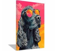 HUYEEI perro Cuadro En Lienzo Perro que se mira en el espejo Cuadros Decoracion Pinturas, Murales Modernos Impresiones Para Dormitorio Salon Poster（negro-20x30cm Enmarcado