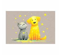 HUYEEI perro Cuadro En Lienzo Perros acompañando a gatos Cuadros Decoracion Pinturas Murales Pintura Poster Impresiones Lienzo Para Dormitorio Salon（amarillo173-70x100cm Sin marco