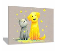 HUYEEI perro Cuadro En Lienzo Perros acompañando a gatos Cuadros Decoracion Pinturas Murales Pintura Poster Impresiones Lienzo Para Dormitorio Salon（amarillo173-60x90cm Enmarcado