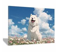 HUYEEI perro Cuadro En Lienzo Perros sentados entre flores Cuadros Decoracion Pinturas Murales Pintura Poster Impresiones Lienzo Para Dormitorio Salon（blanco163-60x80cm Enmarcado