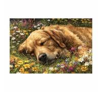 HUYEEI perro Cuadro En Lienzo Perros tumbados entre flores Cuadros Decoracion Pinturas, Murales Modernos Impresiones Para Dormitorio Salon Poster（marrón195-70x100cm Sin marco