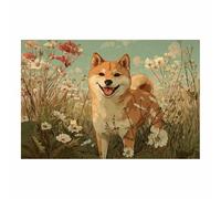 HUYEEI perro Cuadro En Lienzo Shiba contemplando las flores Cuadros Decoracion Pinturas Murales Pintura Poster Impresiones Lienzo Para Dormitorio Salon（amarillo03-60x90cm Sin marco