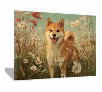 HUYEEI perro Cuadro En Lienzo Shiba contemplando las flores Cuadros Decoracion Pinturas Murales Pintura Poster Impresiones Lienzo Para Dormitorio Salon（amarillo03-20x30cm Enmarcado