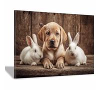 HUYEEI perro Lienzo decorativo Perros acompañando a una liebre. Carteles de animales e impresiones Mural Cuadros, para sala de estar, dormitorio,Pasillo etc.（marrón102-70x100cm Enmarcado