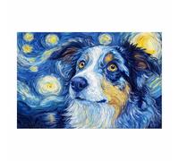 HUYEEI perro Lienzo decorativo Perros contemplando las estrellas Carteles de animales e impresiones Mural Cuadros, para sala de estar, dormitorio,Pasillo etc.（azul192-70x100cm Sin marco