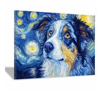HUYEEI perro Lienzo decorativo Perros contemplando las estrellas Carteles de animales e impresiones Mural Cuadros, para sala de estar, dormitorio,Pasillo etc.（azul192-60x90cm Enmarcado