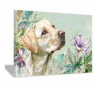 HUYEEI perro Lienzo decorativo Perros entre flores Carteles de animales e impresiones Mural Cuadros, para sala de estar, dormitorio,Pasillo etc.（blanco22-40x60cm Enmarcado