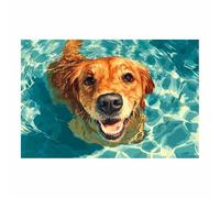 HUYEEI perro Lienzo decorativo Perros nadando entre las olas. Carteles de animales e impresiones Mural Cuadros, para sala de estar, dormitorio,Pasillo etc.（marrón97-60x90cm Sin marco