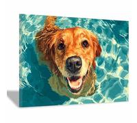 HUYEEI perro Lienzo decorativo Perros nadando entre las olas. Carteles de animales e impresiones Mural Cuadros, para sala de estar, dormitorio,Pasillo etc.（marrón97-40x60cm Enmarcado