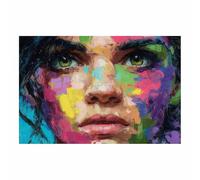 HUYEEI Pintura abstractas sobre lienzo Imágenes de rostros coloridos Cuadros,para decoración moderna, sala de estar dormitorio, Pasillo de la oficina del baño（multicolores90-60x80cm Sin marco