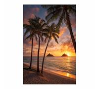 HUYEEI Pintura de paisaje marino moderno Playas Coconut Crepúsculo playa Pósteres en lienzo, Para Salón Pasillo Pisos Bares Cocina Comedor（azul-40x60cm Sin marco