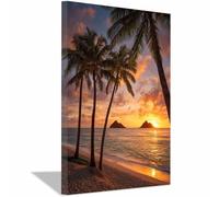 HUYEEI Pintura de paisaje marino moderno Playas Coconut Crepúsculo playa Pósteres en lienzo, Para Salón Pasillo Pisos Bares Cocina Comedor（azul-40x60cm Enmarcado