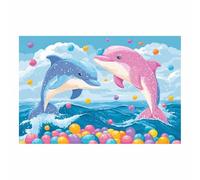 HUYEEI Pintura de paisaje marino moderno Salto de delfines coloridos animali marini Pósteres en lienzo, Para Salón Pasillo Pisos Bares Cocina Comedor（multicolor134-70x100cm Sin marco