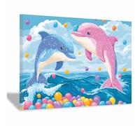 HUYEEI Pintura de paisaje marino moderno Salto de delfines coloridos animali marini Pósteres en lienzo, Para Salón Pasillo Pisos Bares Cocina Comedor（multicolor134-60x90cm Enmarcado