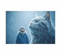 HUYEEI Pinturas en Lienzo, Gato conociendo a un niño, Cuadros artísticos de Pared para Sala de Estar Decoración Moderna para chambre à coucher el hogar Mural（azul y blanco-30x50cm Sin marco