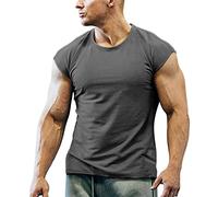 HUYTBYG Camisa de verano para hombre, color liso, cuello redondo, manga corta, para hombre, gris, M