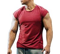 HUYTBYG Camisa de verano para hombre, color liso, cuello redondo, manga corta, para hombre, rosso, M