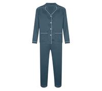 HUYTBYG Conjunto de pijama de satén para hombre de manga larga, azul marino, XXL