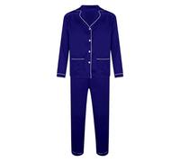HUYTBYG Conjunto de pijama de satén para hombre de manga larga, azul oscuro, S