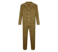HUYTBYG Conjunto de pijama de satén para hombre de manga larga, café, M