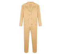 HUYTBYG Conjunto de pijama de satén para hombre de manga larga, dorado, L