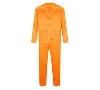 HUYTBYG Conjunto de pijama de satén para hombre de manga larga, naranja, S