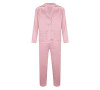HUYTBYG Conjunto de pijama de satén para hombre de manga larga, rosa, L
