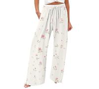 HUYTBYG Pantalones florales para mujer, pantalones de playa de verano, pantalones de moda con estampado de flores, pantalones tropicales para exteriores, pantalones holgados junto al mar, pantalones