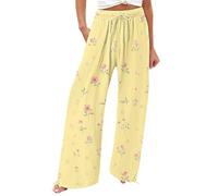 HUYTBYG Pantalones florales para mujer, pantalones de playa de verano, pantalones de moda con estampado de flores, pantalones tropicales para exteriores, pantalones holgados junto al mar, pantalones
