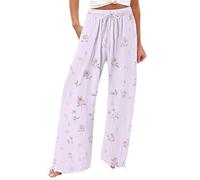 HUYTBYG Pantalones florales para mujer, pantalones de playa de verano, pantalones de moda con estampado de flores, pantalones tropicales para exteriores, pantalones holgados junto al mar, pantalones
