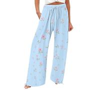 HUYTBYG Pantalones florales para mujer, pantalones de playa de verano, pantalones de moda con estampado de flores, pantalones tropicales para exteriores, pantalones holgados junto al mar, pantalones