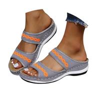 HUYTBYG Pantuflas con patrón geométrico para mujer, puntera abierta, correas coloridas, plantilla suave, varios colores, pantuflas para mujer con suela dura, gris, 39.5 EU