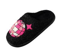 HUYTBYG Pantuflas de felpa para mujer, con patrones, lindas para parejas, brillantes, estampadas, divertidas, con fotosfera, gruesas, cálidas, para invierno, para el hogar, para interiores y