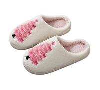 HUYTBYG Pantuflas de Navidad para mujer, diseño de árbol de Navidad, lindas pantuflas de festival, pantuflas esponjosas de felpa mullidas, cálidas, acogedoras, deslizadores de invierno para el hogar